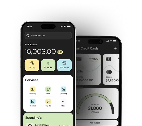 Finch fintech mobile app design by Glimix Studio